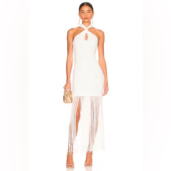 Alice + Olivia Dresses & Skirts - Alice + Olivia STEPH TWIST NECK FRINGE DRESS